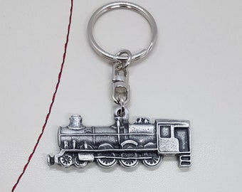 Pewter steam train locomotive railway keyring keychain. Handcrafted in the UK.