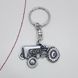 Pewter tractor massey Ferguson style keyring keychain. Handcrafted in the UK.