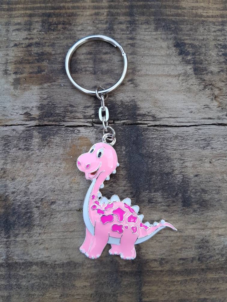birthday gift bag charm Enamel charm party bag fillers Pink Dinosaur keyring keychain