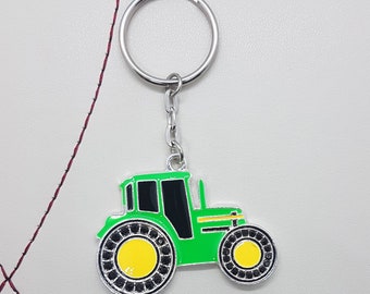 Green Tractor farm keyring keychain. Enamel charm, bag charm, birthday gift, party bag fillers