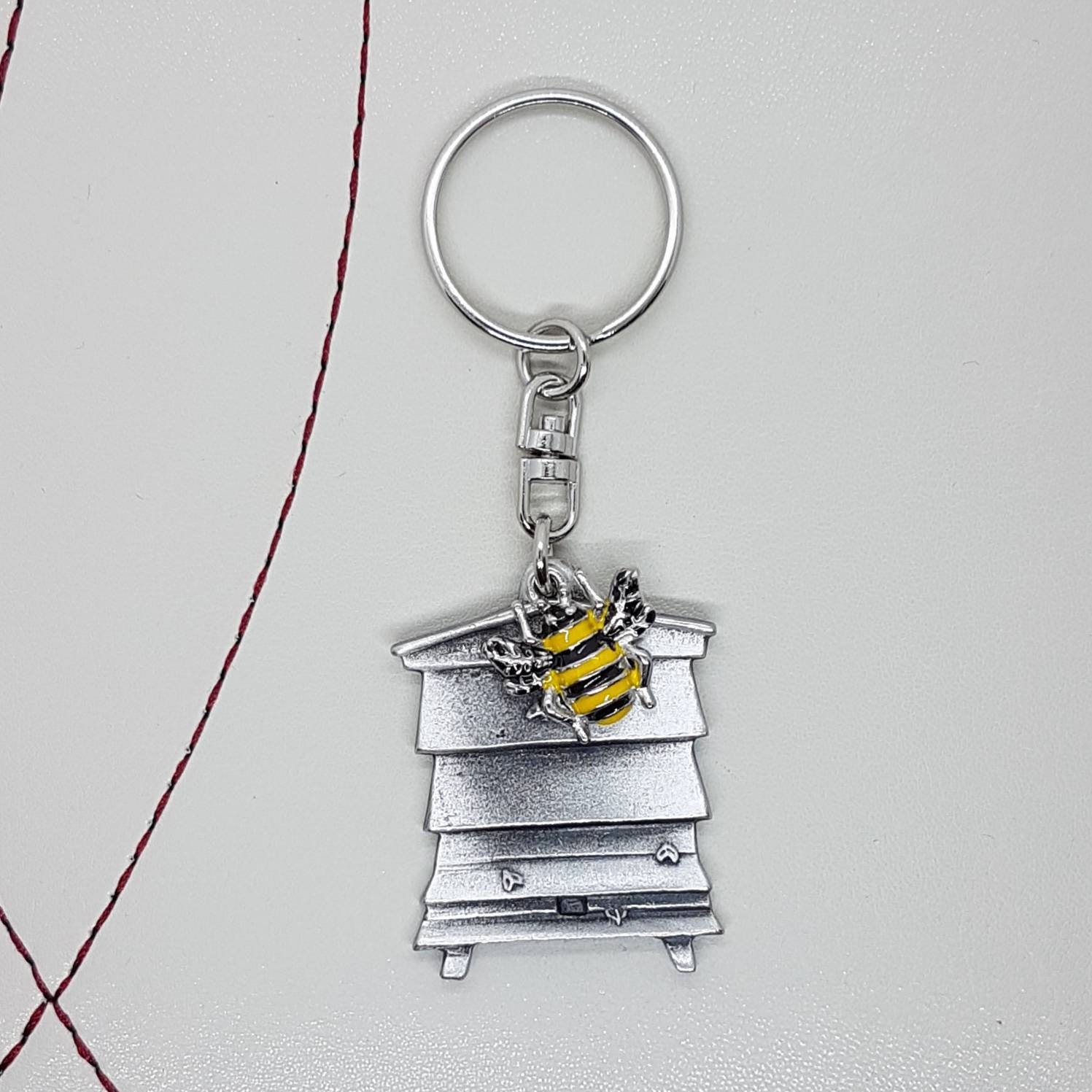 Pewter Bumble Bee Hive Keyring Keychain. Handcrafted in the Etsy UK