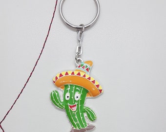 Cactus keyring keychain. Enamel charm, bag charm, birthday gift, party bag fillers