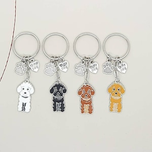 Cockapoo enamel charm black, white, brown keyring keychain, dog gift, paw charm