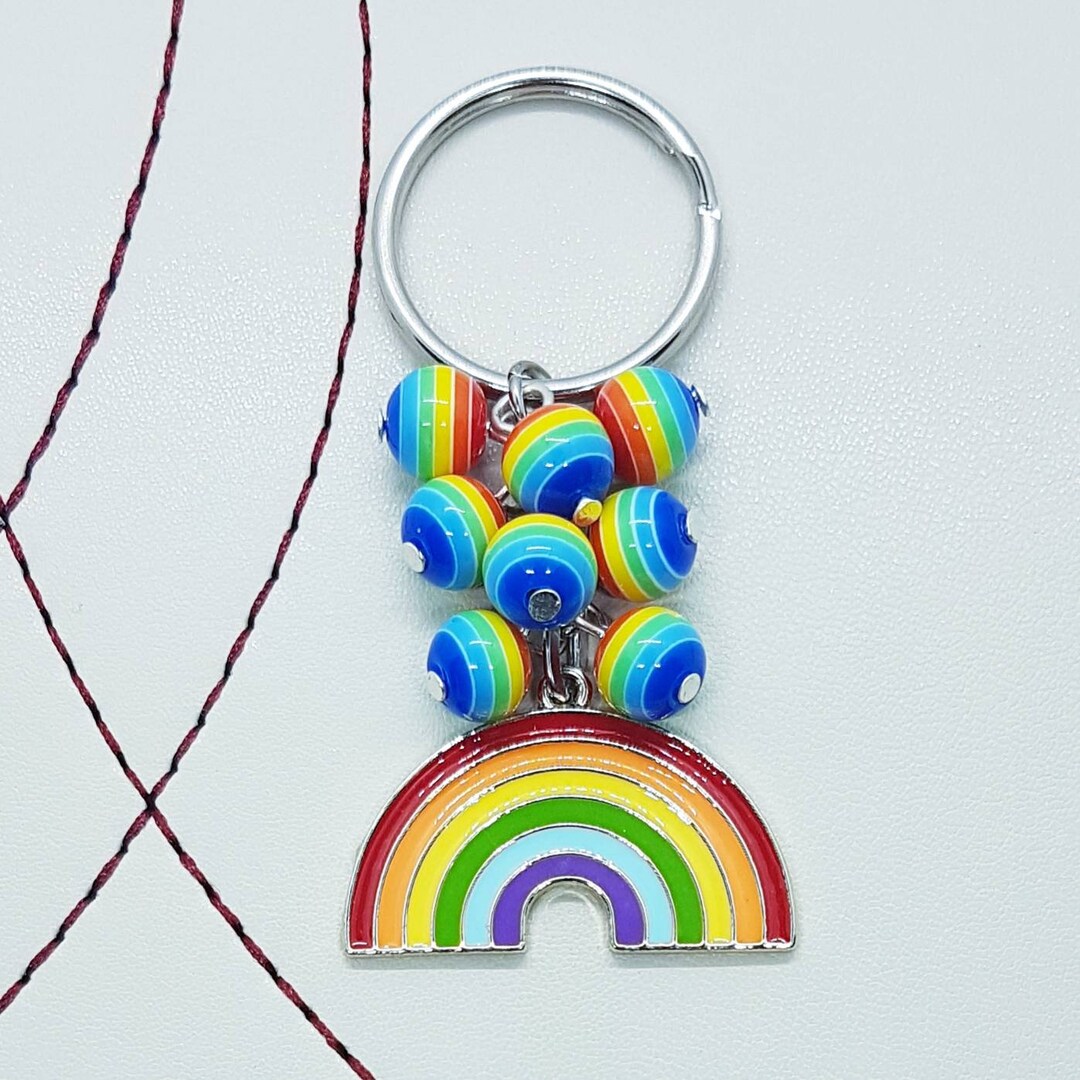 Rainbow Keyring Keychain, Party Bag Filler, Beaded Keyring, Gifts for