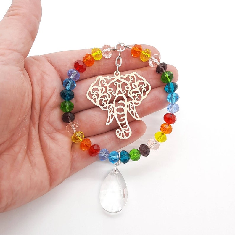 Elephant sun catcher rainbow beads. Crystal glass drop and beads image 3