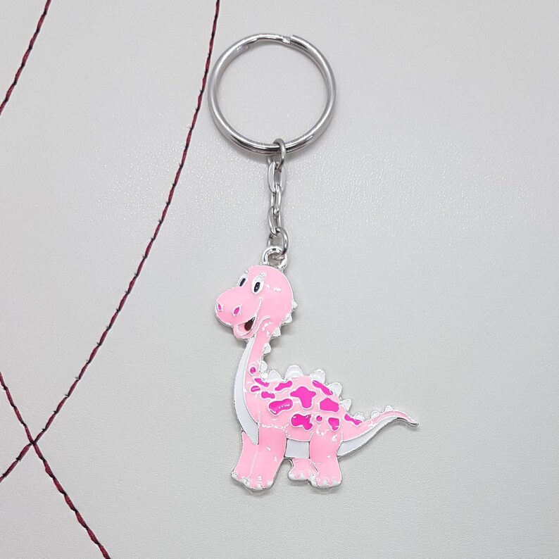 birthday gift bag charm Enamel charm party bag fillers Pink Dinosaur keyring keychain