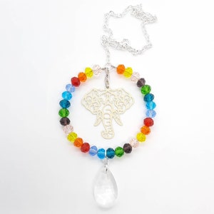 Elephant sun catcher rainbow beads. Crystal glass drop and beads image 1