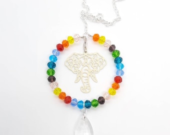 Elephant sun catcher rainbow beads. Crystal glass drop and beads