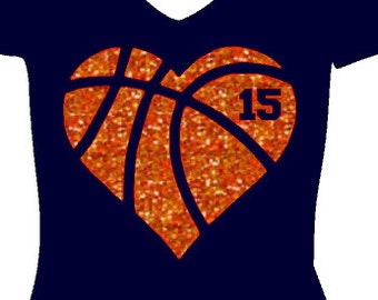 Heart Basketball, Glitter Vinyl heat transfer, Iron-on Basketball, Love basketball, Custom basketball