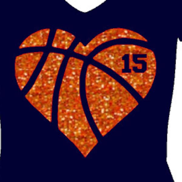 Heart Basketball, Glitter Vinyl heat transfer, Iron-on Basketball, Love basketball, Custom basketball