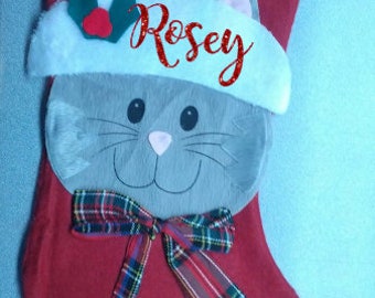 Personalized Cat Stocking, Pet Christmas Stockings, Your Cats Name Here,  Custom Pet Christmas