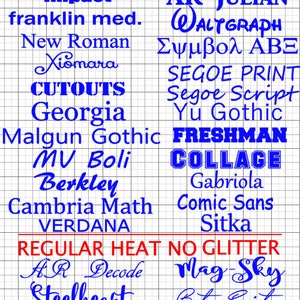May include: A blue and white grid with a list of fonts in blue text. The text reads "CUTOUTS, Georgia, Impact, franklin med., New Roman, Xiomara, AR JULIAN, ALTGRAPH, &Sigma;&psi;&mu;&beta;&omicron;&lambda; &Alpha;&Beta;&Xi;, SEGOE PRINT, Segoe Script, Yu Gothic, Malgun Gothic, FRESHMAN, MV Boli, COLLAGE, Berkley, Gabriola, VERDANA, Cambria Math, Comic Sans, REGULAR HEAT NO GLITTER, AR Decode, Mag Sky, Steelheart, Bety Script, Sitka".