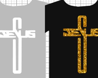 Jesus in Glitter or Vinyl heat transfer, Iron-on ,DIY shirt or t-shirt, Jesus cross