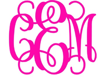 May include: A bright pink monogram design featuring the letters S, E, and M in a flowing, cursive script. The overlapping letters create a decorative and personalized look, perfect for custom items.