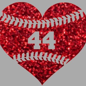 Heart Baseball in glitter OR heat transfer, custom number, Love baseball, Sports,Gift,