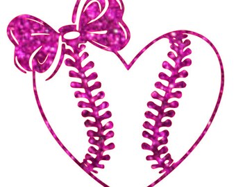 Heart Baseball with bow in glitter OR heat transfer, Love baseball, Sports,Gift, Little sister, shirts, backpack, Cheer mom