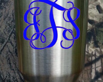 Stainless tumbler outdoor vinyl monogram, car monogram,monogram,outdoor decal, car decal, outdoor car decal,car sticker, outdoor car sticker