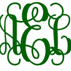 May include: A green monogram with the letters "CEL" intertwined in a decorative script font.