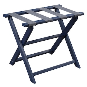 Navy Recycled Plastic Straight Leg Luggage Rack with Grey Burlap Straps