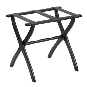 Black Contour Leg Wood Luggage Rack with Black Leather Straps
