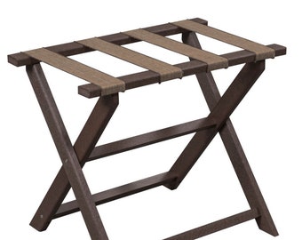 Brown Recycled Plastic Straight Leg Luggage Rack with Brown Burlap Straps