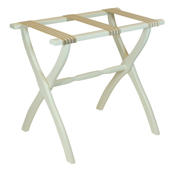 Cream Contour Leg Wood Luggage Rack with Country Gingham Straps