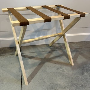 Natural Straight Leg Wood Luggage Rack with Teak Sunbrella Straps