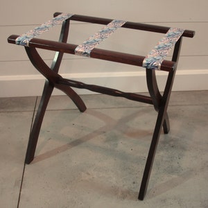 Dark Brown Contour Leg Wood Luggage Rack with Watercolor Straps ***LIMITED EDITION***