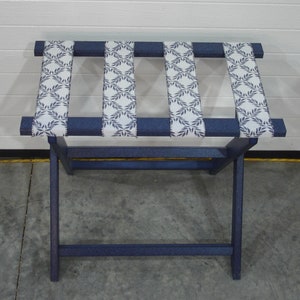 Navy Blue Recycled Plastic Straight Leg Luggage Rack with Blue Leaf Straps
