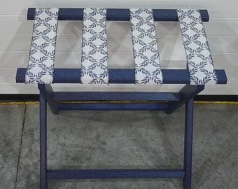 Navy Blue Recycled Plastic Straight Leg Luggage Rack with Blue Leaf Straps