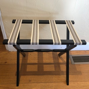 Black Straight Leg Wood Luggage Rack with Grey Ladder Straps - LIMITED EDITION