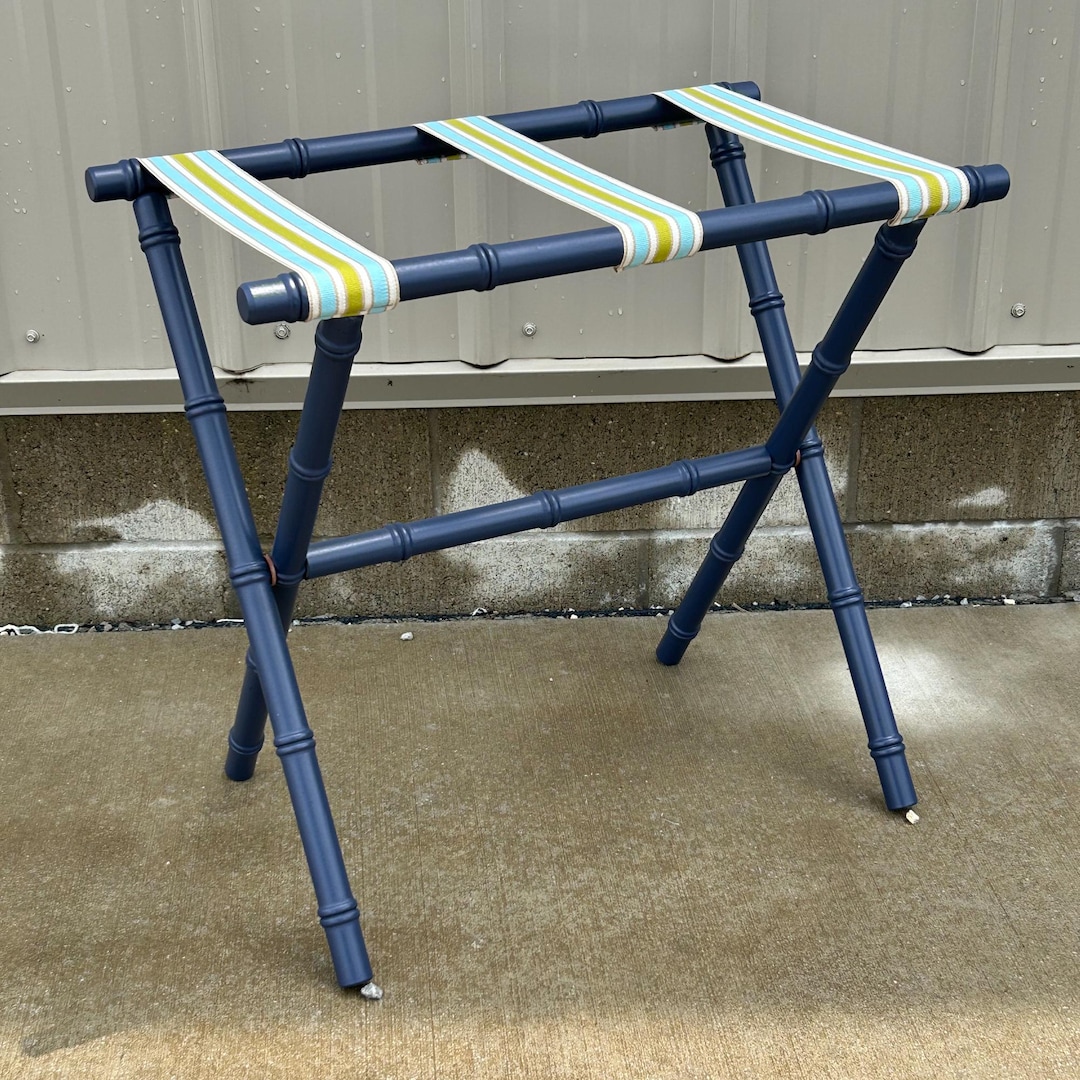 Perfect Navy Rack Navy Finish Wood Bamboo Inspired Luggage Rack With Light Blue Cabana ...