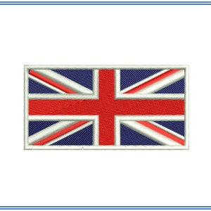 May include: A red, white, and blue embroidered patch of the Union Jack flag.
