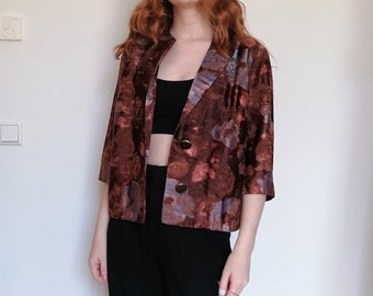 True Vintage Bolero Jäckchen Jacke Blazer 80er 90er braun lila gemustert geblümt Marivaux onesize