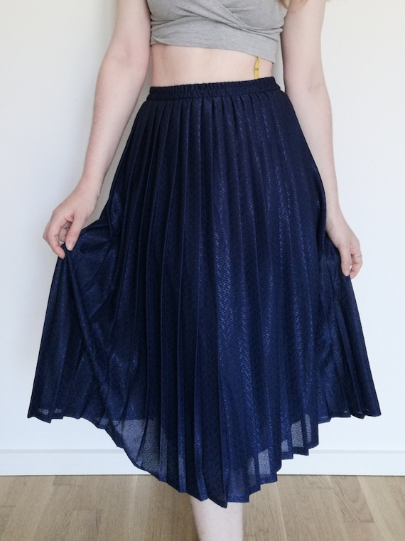 Echte vintage rok 70s 80s 90s retro blauwe oma plooirok midi 46 23 basic A lijn jacquard Etsy Nederland