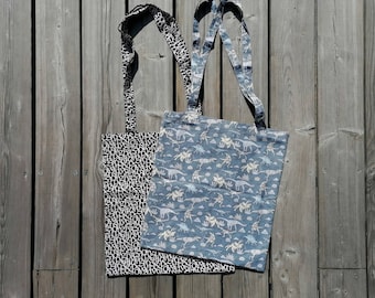 Handmade Tote Bag groß & robust Buchstaben Dinosaurier Tragetasche Tasche Stofftasche Vinyl unisex