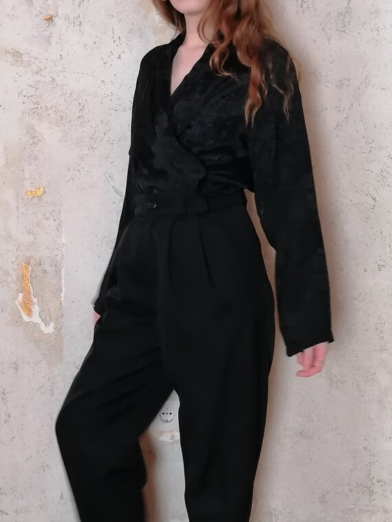 True vintage cardigan jacket black jacquard goth … - image 5