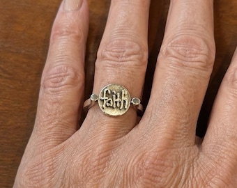 Size 7 | Faith over Fear Fidget | Spinner | kinetic ring with Sterling and 14k gold