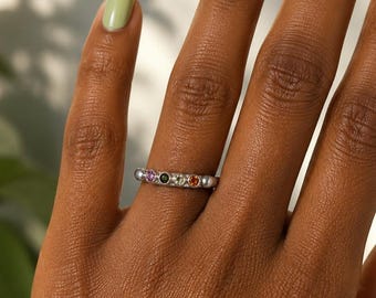 Sterling Silver Tourmaline Ring | 14k Gold Bezels, Kinetic Spinner (Size 7.5)