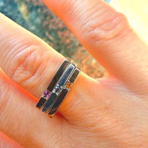 Solid Gold or Sterling Silver Thin Rectangle Signet Ring, Birthstone Stacking Ring