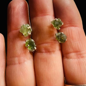 Sterling silver or 14k gold filled| raw Moldavite | Minimalist prong earrings
