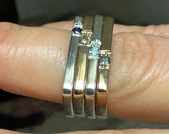 Solid Gold or Sterling Silver Thin Rectangle Signet Ring, Birthstone Stacking Ring
