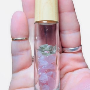 Moldavite and Crystal Infused Glass Roller Bottle for Essential Oils