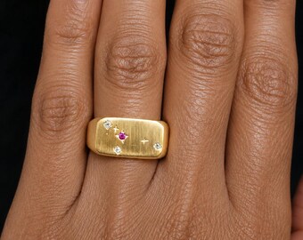 14k Solid Gold Constellation Signet Ring | Diamond Astrology Ring