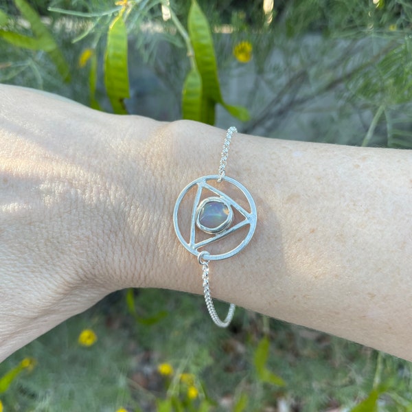 AA / Al-Anon / Recovery | Sterling Silver | with gemstone / 12 Step Jewelry | Throat chakra | Bracelet