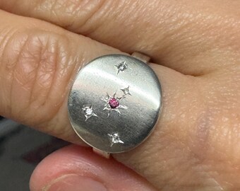 Sterling Silver Constellation Ring | Natural Diamond Astrology Jewelry