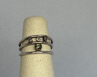 Authentic Moldavite Diamond Ring | Sterling Silver Gold Filled Tektite Jewelry - size 4