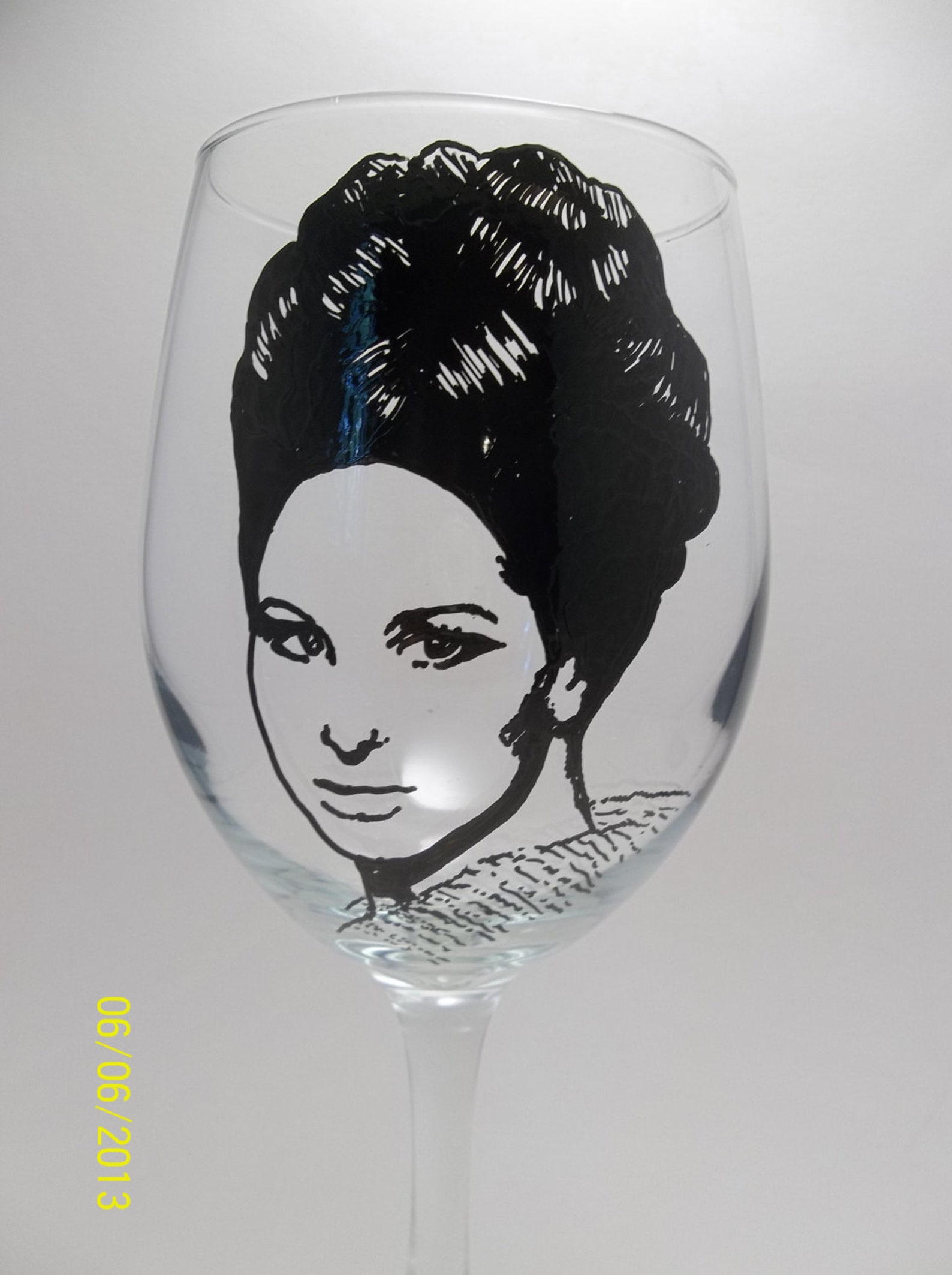 Hand Painted Glass Painted Wine Glasses Barbra Streisand Etsy