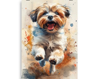 Beautiful Shih Tzu running, watercolour art, vintage illustration, dog lover, pet owner gift, Poster