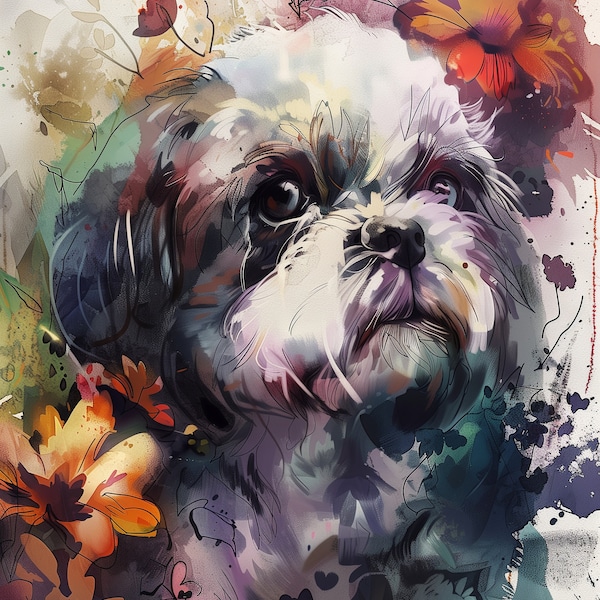 Abstract Artistic Portrait  of a  Shih tzu   , Illustration Portrait, Design, Journal , album , crafts, digital photo file.